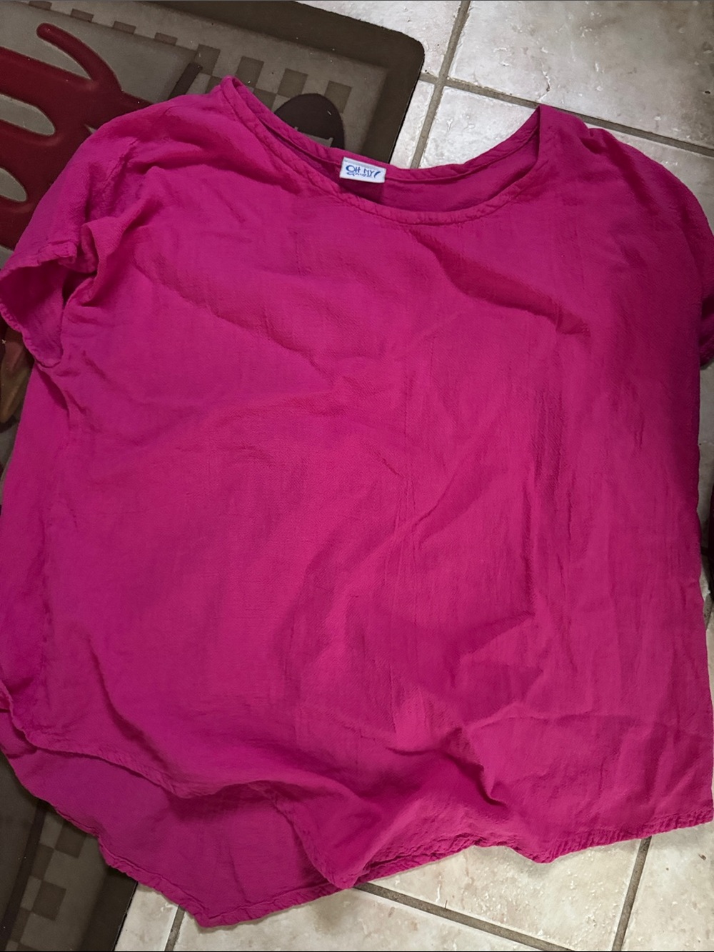 Oh My Gauze! Fuchsia Short Sleeve Scoop Neck Blouse